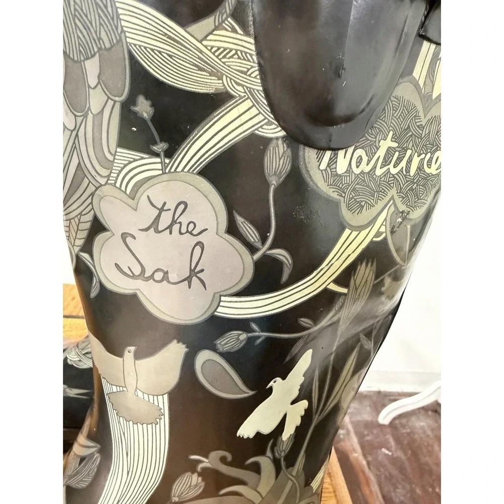 The Sak Signature Women's 6 Black Tall Rubber Rain Boots Wellies Nature Fur Line
